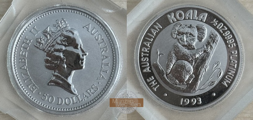 Australien MM-Frankfurt Feinplatin: 15,4g 50 Dollar Koala 1993 