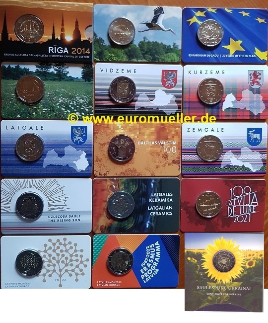 Lettland Komplettsammlung 2 Euro Gedenkmünzen 2014-2023...bu. in Coincards   