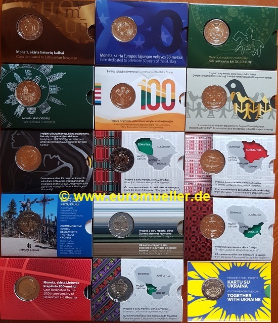 Litauen Komplettsammlung 2 Euro Gedenkmünzen 2015-2023...bu...Coincards   