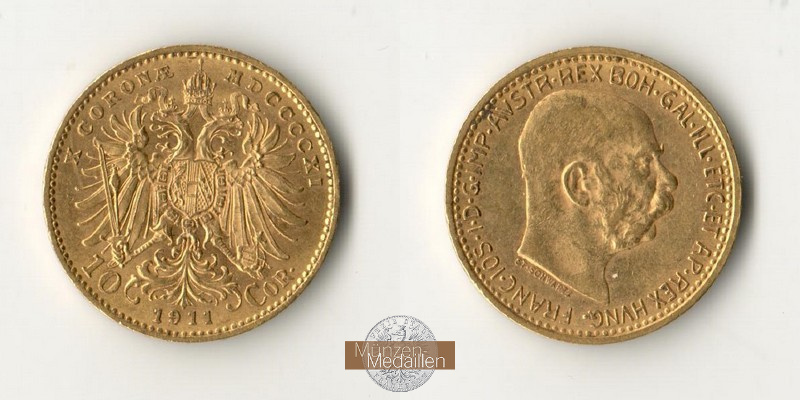 Österreich MM-Frankfurt Feingold: 3,05g 10 Kronen 1911 