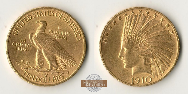 USA MM-Frankfurt Feingold: 15,05g 10 Dollar 1910 Indian Head
