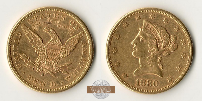 USA 10 Dollar MM-Frankfurt Feingold: 15,05g Liberty Head 1880 