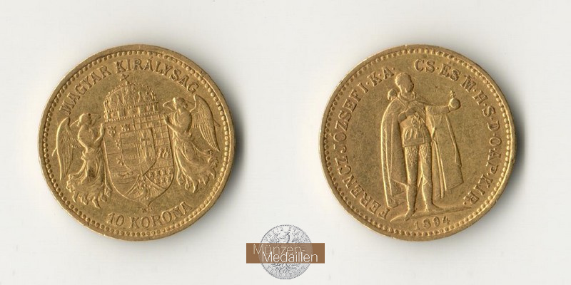 Ungarn MM-Frankfurt Feingold: 3,05g 10 Kronen 1894 