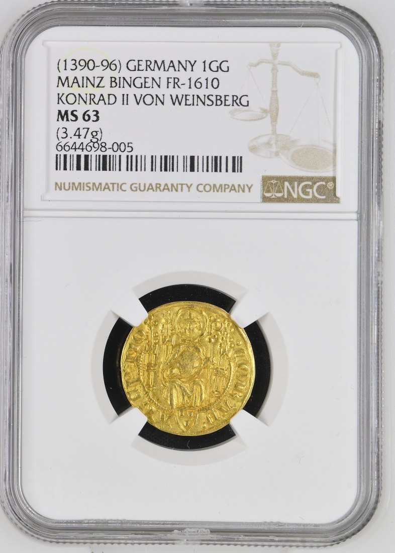  Deutschland Mainz-Bingen 1 Goldgulden ND (1390-96) | NGC MS63 TOP POP | Konrad II. v. Weinsberg   