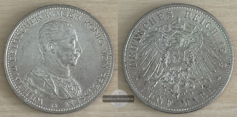  Deutsches Kaiserreich. Wilhelm II.  5 Mark 1913 A   FM-Frankfurt  Feinsilber: 25g   