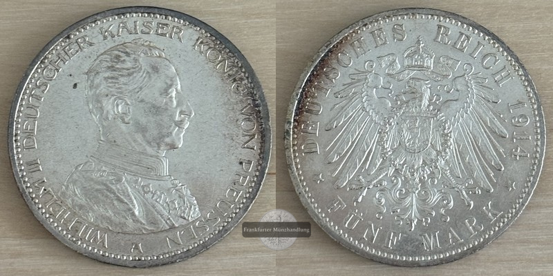  Deutsches Kaiserreich. Wilhelm II.  5 Mark 1914 A   FM-Frankfurt  Feinsilber: 25g   