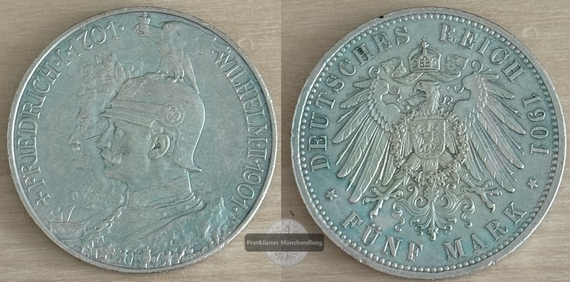 Deutsches Kaiserreich. Preussen, Wilhelm II.  5 Mark 1901 A  FM-Frankfurt   Feinsilber: 25g   