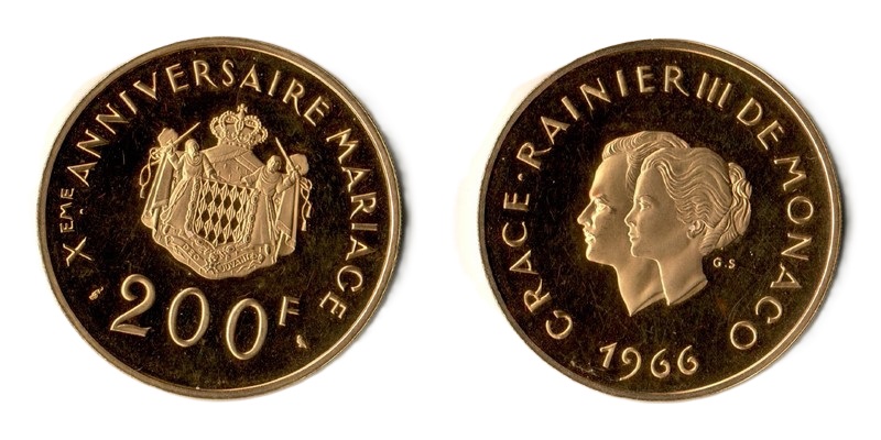  Monaco 200 Francs 1966 | NGC MS67 | 10. Hochzeitstag des Fürstenpaares   