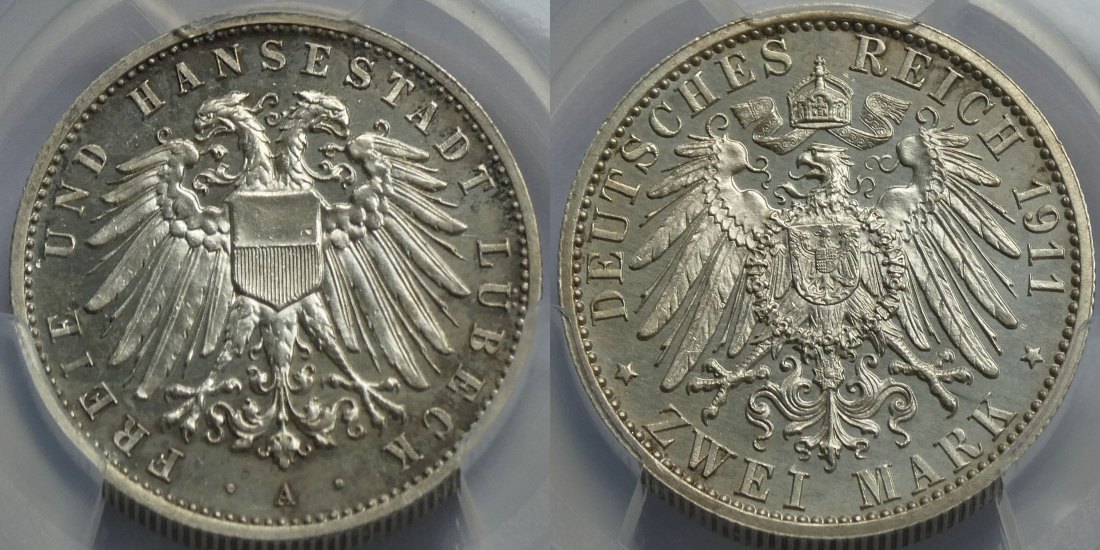  2 Mark Lübeck 1911 in PP / Polierte Platte / Proof !!! PCGS PR62 !!!   