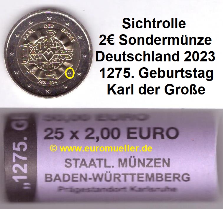 Deutschland Rolle 2 Euro Gedenkmünze 2023...-G-...Karl der Große   