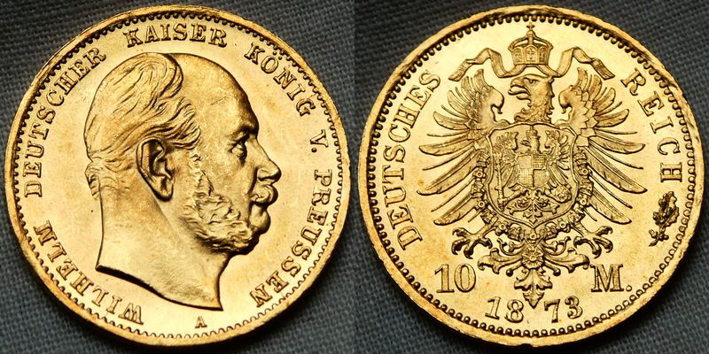  Preußen 10 Mark 1873 A Wilhelm I. GOLD in f. St !! Top-Stück !!   