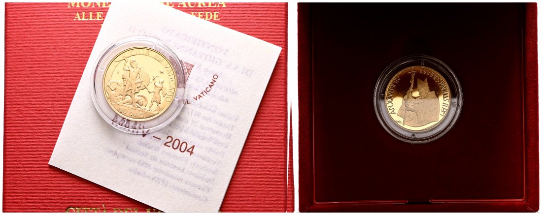 PEUS 1996 Vatikan 5,5 g Feingold. David + Goliath incl. Etui, Zertifikat und Verpackung 20 Euro GOLD 2004 R Proof (in Kapsel)