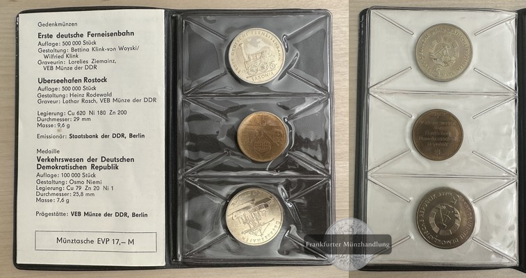  DDR Themensatz Verkehrswesen 1989 2 x 5 Mark mit Medaille 1988 FM-Frankfurt   