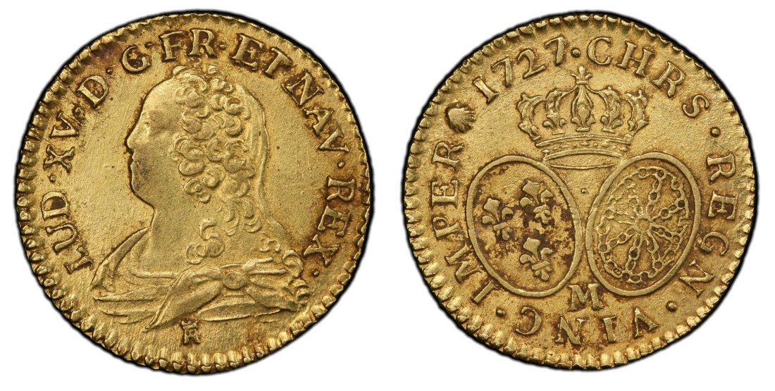  Frankreich 1 Gold Louis 1727 M | NGC AU55 einziger TOP POP | Ludwig XV.   
