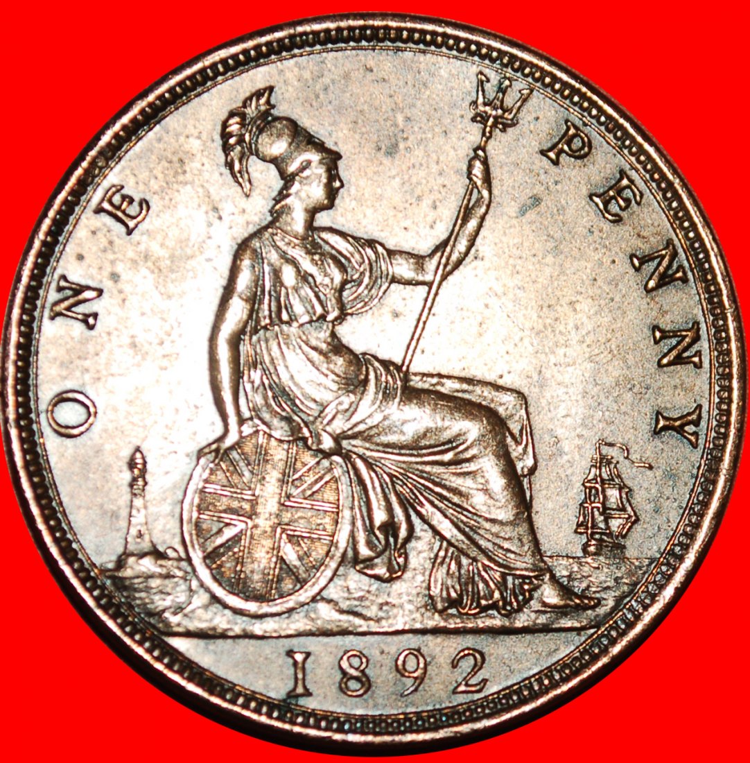 * 2 SOLD MISTRESS OF SEAS: GREAT BRITAIN★1 PENNY 1892★SHIP★VICTORIA 1837-1901★LOW START★ NO RESERVE!   