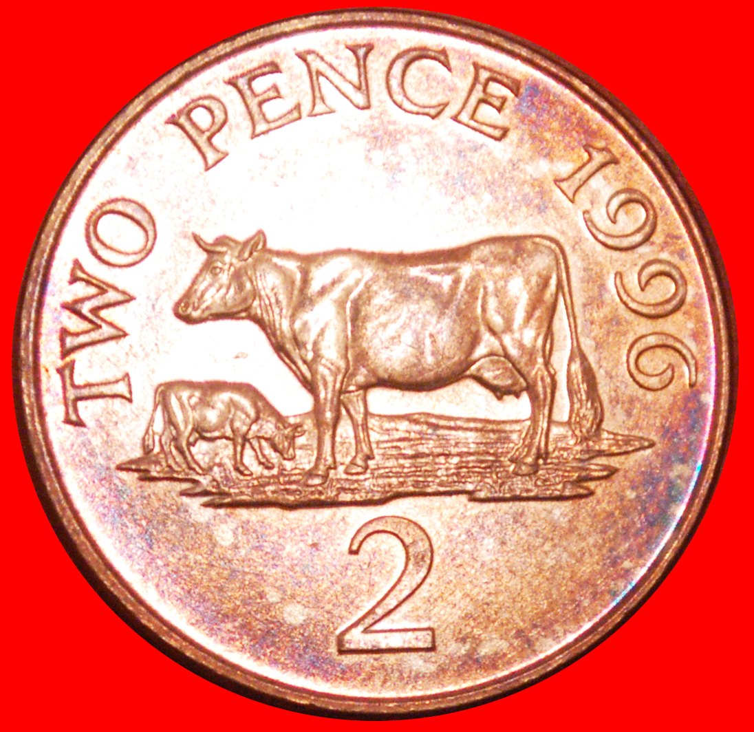  *GREAT BRITAIN (1992-1997):GUERNSEY★2 PENCE 1996 COW! ELIZABETH II 1953-2022★LOW START ★ NO RESERVE!   