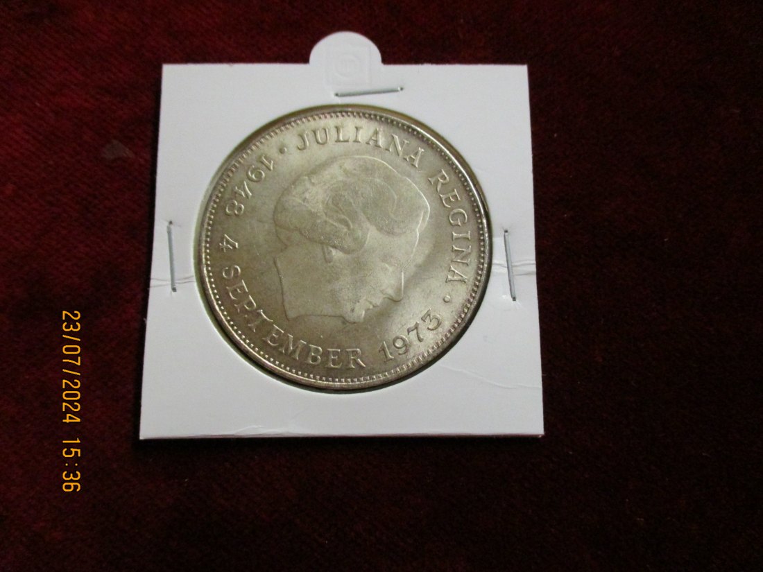  10 Gulden Münze 1973 Niederlande 720 Silber 25 Jahre Regierung Königin Juliana   