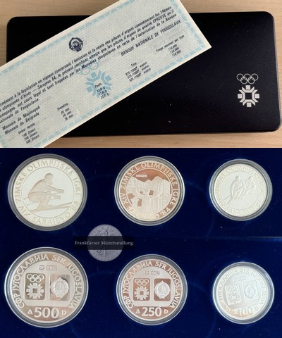  Jugoslawien  500/250/100 Denar  1984 Winter Olympics in Sarajevo  FM-Frankfurt  Feinsilber: 49,025g   