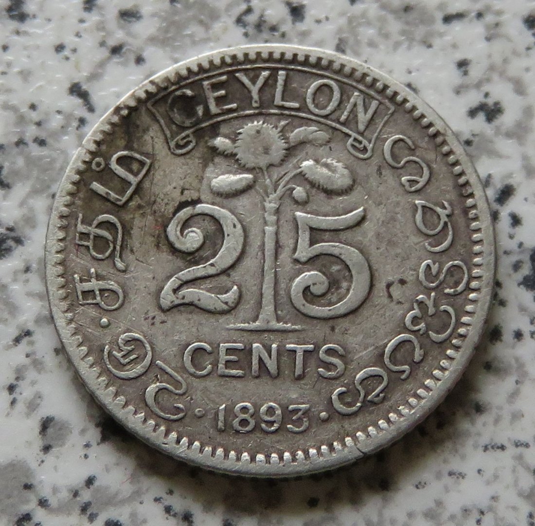  Ceylon 25 Cents 1893   