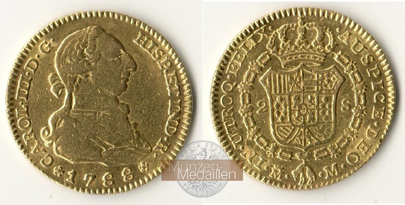 Kolombien MM-Frankfurt Feingewicht: 6,01g Gold 2 Escudos 1788 