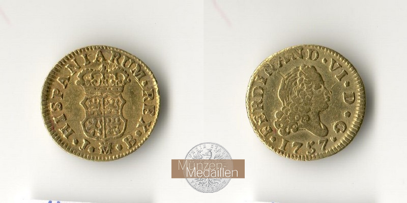 Spanien. Ferdinand VI. 1746-1759. MM-Frankfurt Feingold: 1.55g 1/2 Escudo 1757 Madrid 