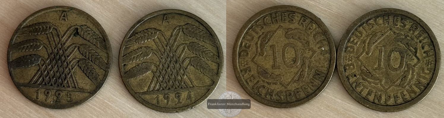  Deutschland, Weimarer Rep. 2x 10 Reichspfennig 1924/25  A  FM-Frankfurt Gewicht: 8,10g   