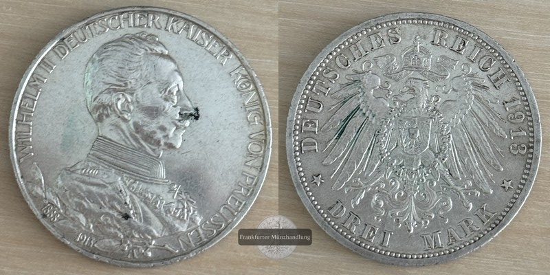  Deutsches Kaiserreich. Wilhelm II.  5 Mark 1913 A   FM-Frankfurt  Feinsilber: 25g   