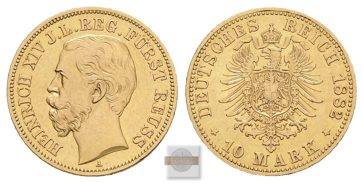 Deutsches Kaiserreich, Reuss. MM-Frankfurt Feingold: 3,58g 10 Mark 1882 A  