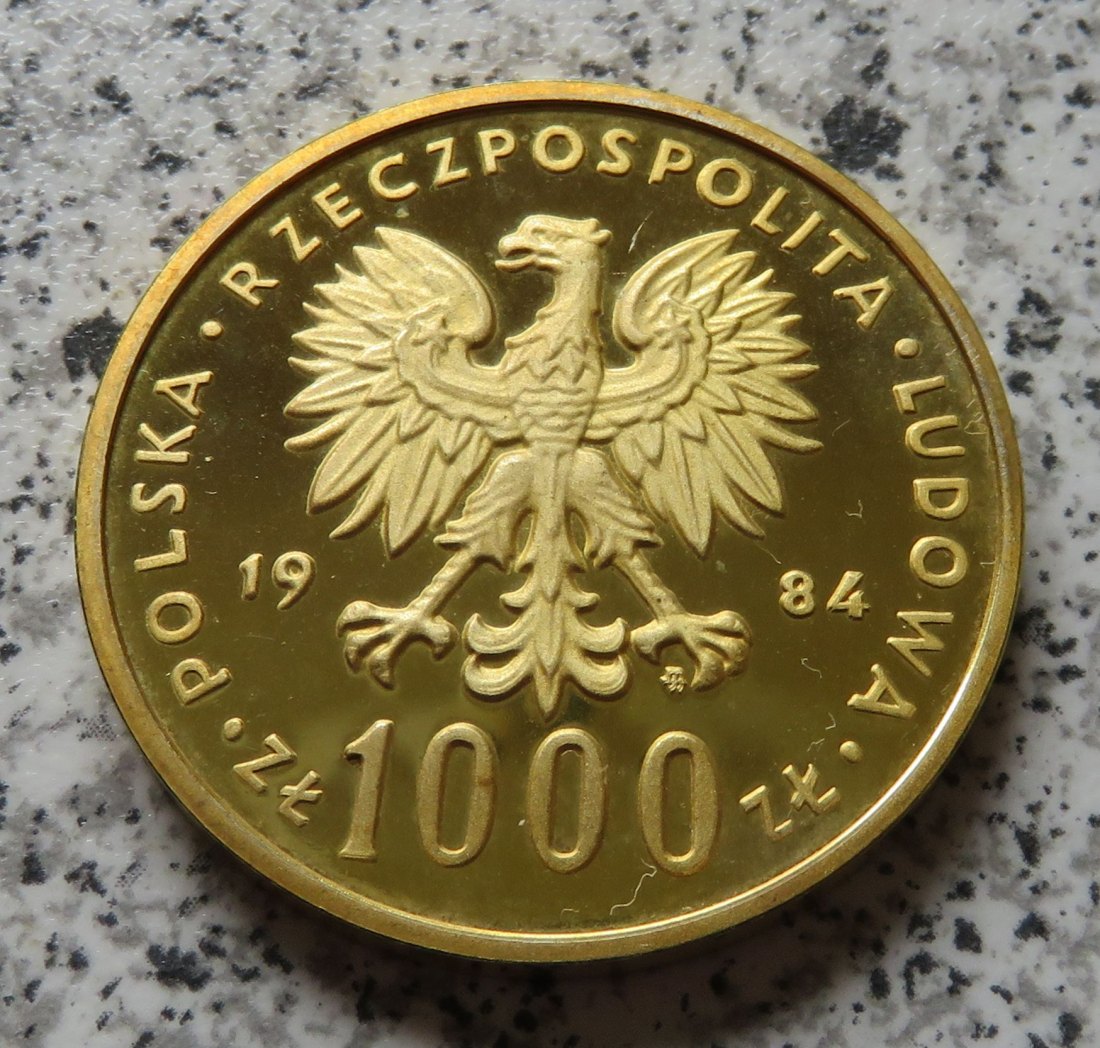  Polen 1000 Zloty 1984, vergoldet, Probe   