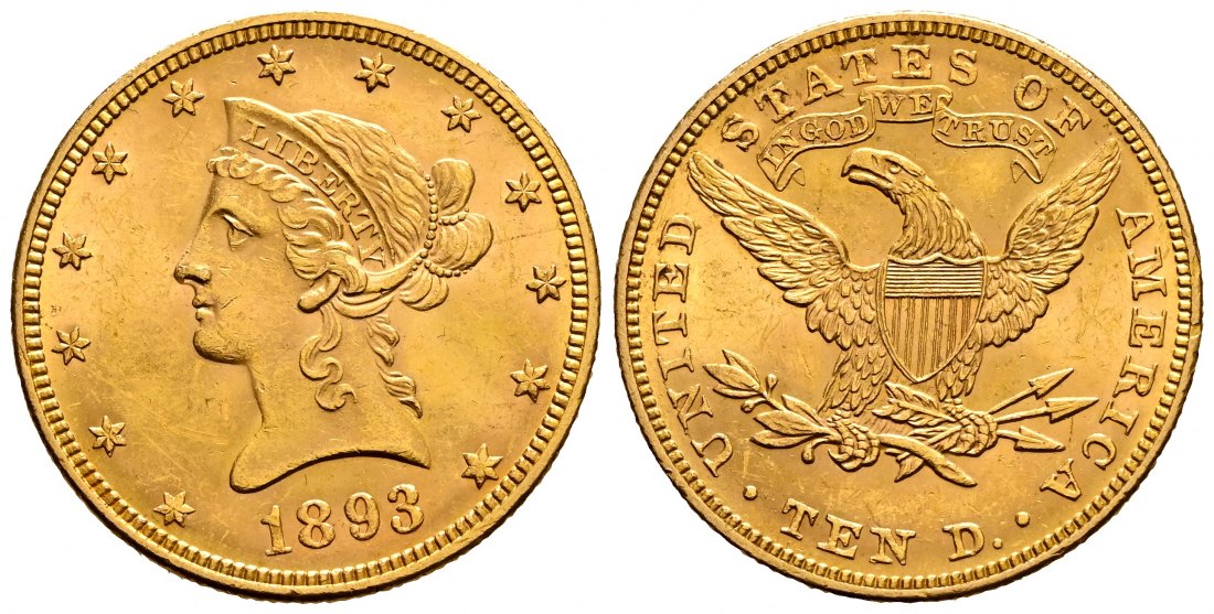 PEUS 2005 USA 15,05 g Feingold. Coronet Head 10 Dollars GOLD 1893 Sehr schön