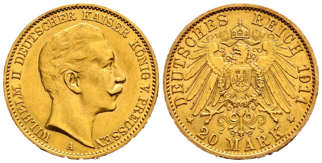 PEUS 2009 Preußen - Kaiserreich 7,16 g Feingold. Wilhelm II. (1888 - 1918) 20 Mark GOLD 1911 A Sehr schön