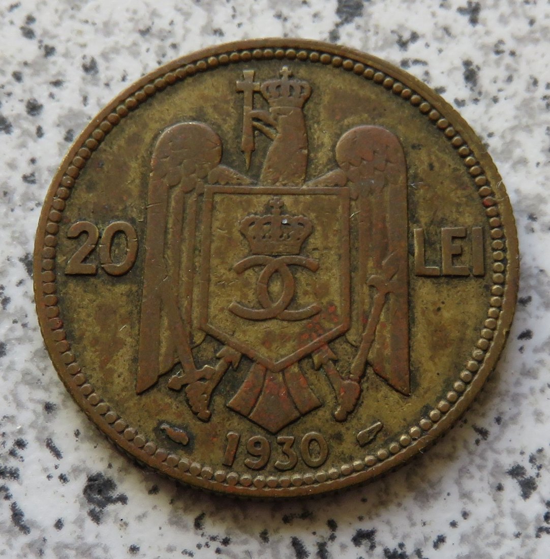  Rumänien 20 Lei 1930, mit Münzzeichen   