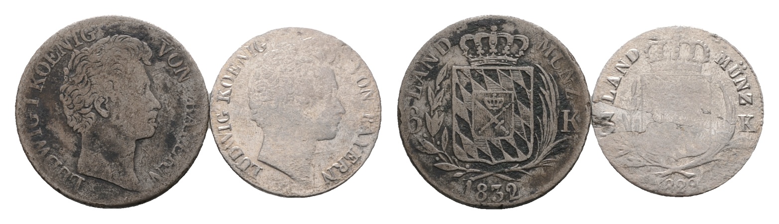  Altdeutschland; 2 Kleinmünzen 1832/1828   