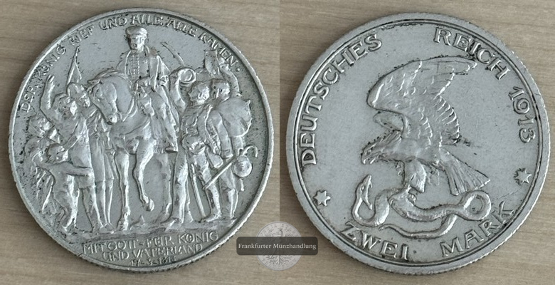  Deutsches Kaiserreich.  Preussen,  Wilhelm III.  2 Mark  1913  A   FM-Frankfurt Feinsilber: 10g   