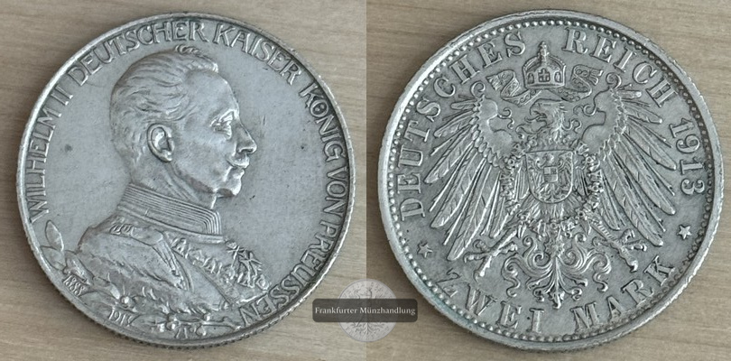  Deutsches Kaiserreich. Preußen, Wilhelm II. 2 Mark 1913 A  FM-Frankfurt   Feinsilber: 10g   