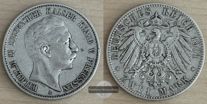  Preußen, Kaiserreich  2 Mark  1901 A  Wilhelm II.  FM-Frankfurt Feinsilber: 10g   