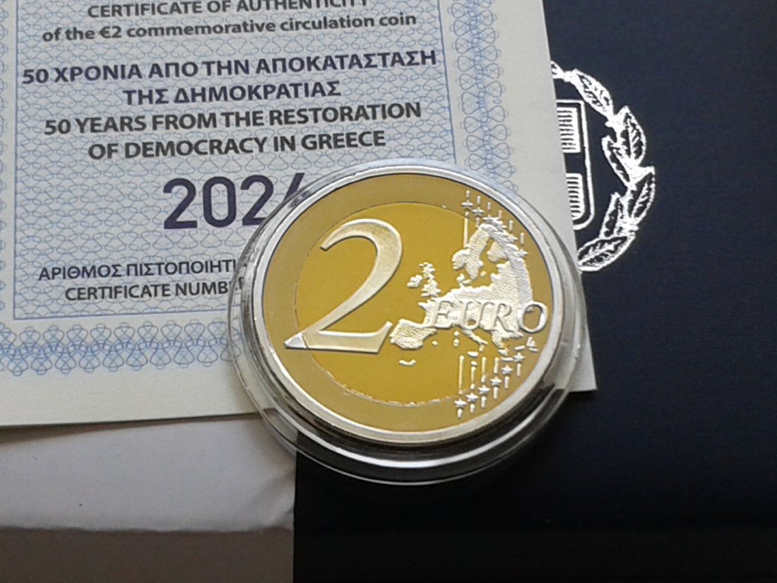  Original 2 euro 2024 PP Griechenland Demokratie, in Etui mit Zertikat+Schleife - nur 3500 Auflage   