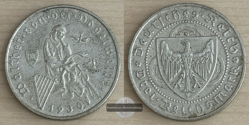  Deutschland 3 Reichsmark 1930  Walther v.d. Vogelweide FM-Frankfurt Feinsilber: 7,5g   