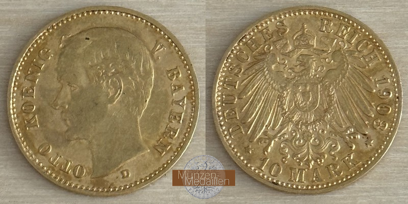Bayern, Kaiserreich  10 Mark MM-Frankfurt Feingold: 3,58g Otto 1886-1913 1903 D 