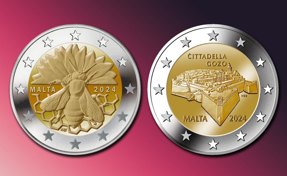  Original 2 x 2 euro 2024 Malta Honigbiene und Cittadella Gozo 2x2 euro 2024 Malta   