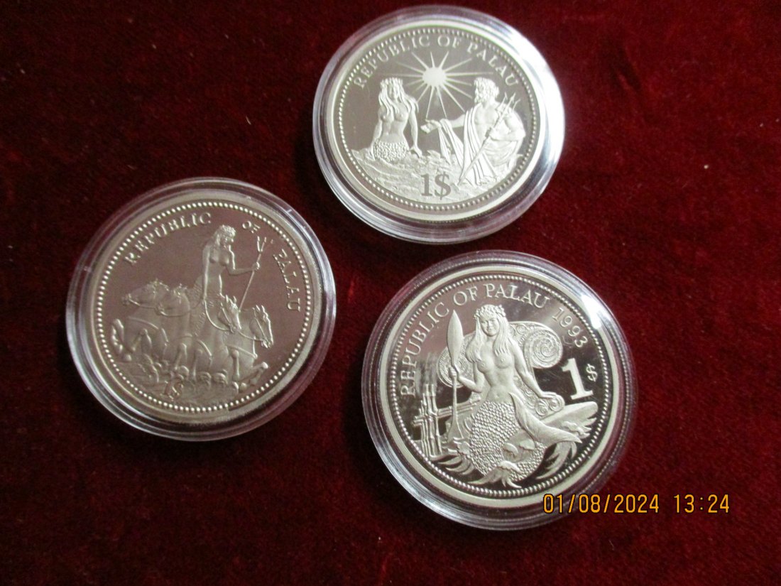  3 x 1 Dollar Palau Farbmünzen siehe Foto / GY1   