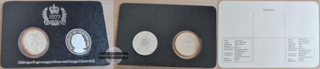  Seychellen  2 x 25 Rupees  1977  FM-Frankfurt  Feingewicht: 40,3g Silber vorzüglich   