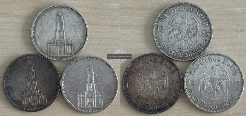  Drittes Reich 20 x 5 Reichsmark GK ohne Datum  FM-Frankfurt  Feinsilber: 3 x 12,50g, zus. 37,5   