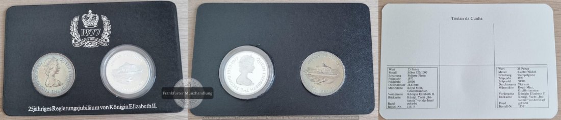  Tristan da Cunha  2 x 25 Pence  1977  FM-Frankfurt  Feingewicht: 26,16g  Silber  vorzüglich   