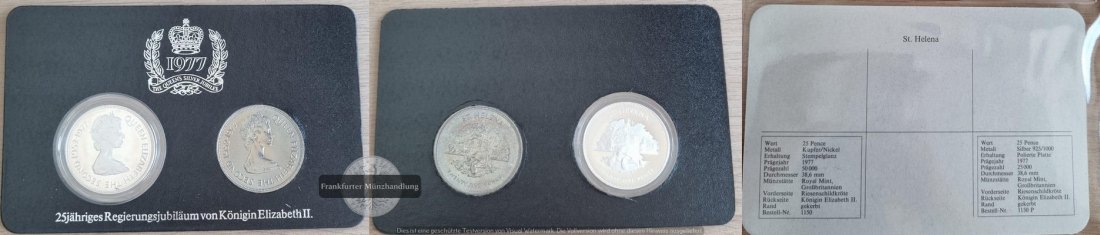  St. Helena  2x 25 Pence 1977  FM-Frankfurt  Feingewicht: 26,16g  Silber  vorzüglich   