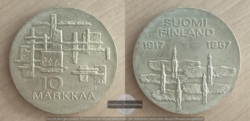  Finnland  10 Markkaa  1967  Unabhängigkeit Finnlands FM-Frankfurt  Feinsilber: 21,6g   