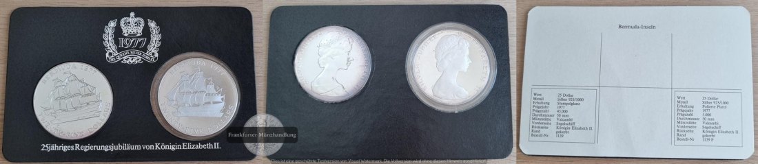  Bermuda  2 x 25 Dollar  1977  FM-Frankfurt  Feingewicht: 101,29g  Silber  vorzüglich   