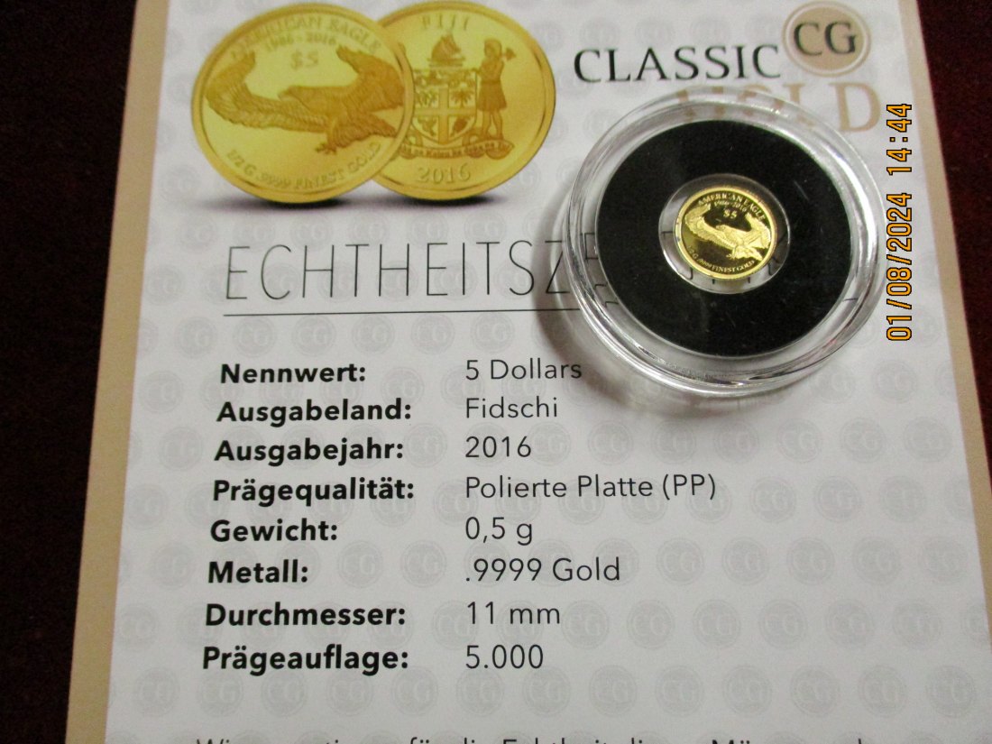  5 Dollars 2016 Fidschi Goldmünze 9999er 30 Jahre American Eagle   