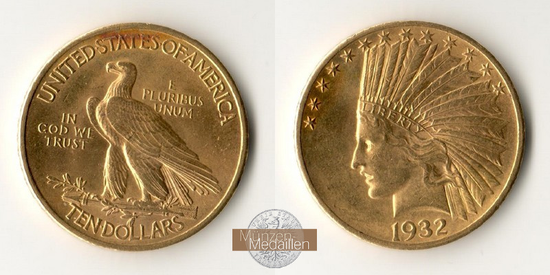 USA  10 Dollar MM-Frankfurt Feingold: 15,05g Eagle 1932 