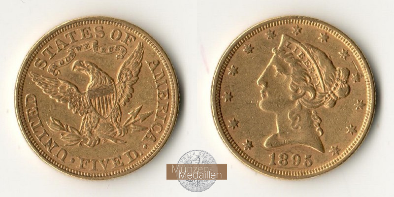 USA  5 Dollar MM-Frankfurt   Feingold: 7,52g Half Eagle 1895 